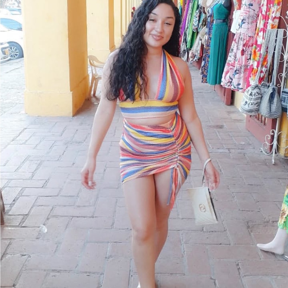 Colorful Striped Halter Dress